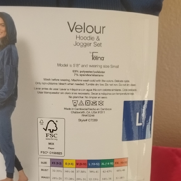 NWT Felina Blue Velour Women's Hoodie & Jogger Set - Picture 3 of 7